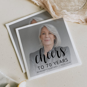 70th Birthday Party Photo Black Script Cheers Napkin