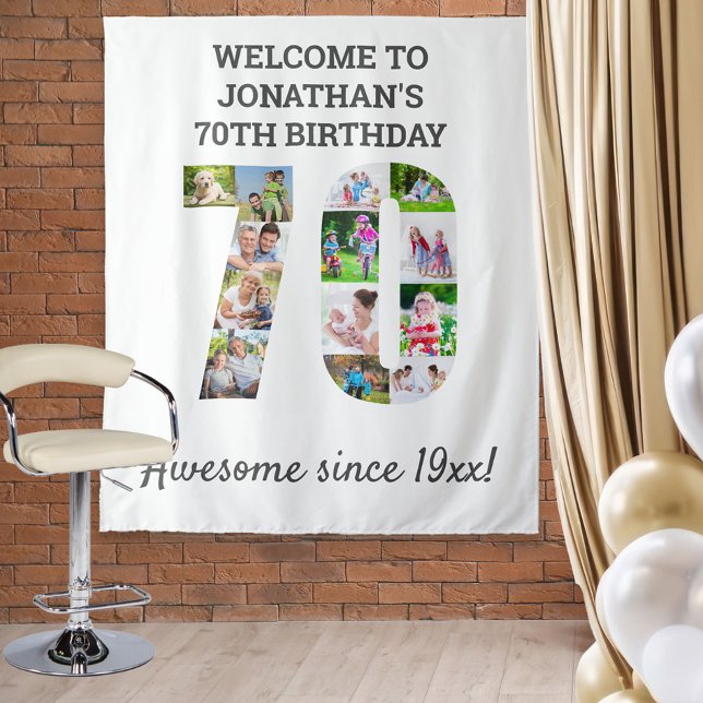 70th Birthday Party Photo Collage Backdrop Tapestry (Creator Uploaded)