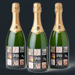 70th birthday party photo collage black sparkling wine label<br><div class="desc">A bottle label for a 70th birthday party,  celebrating her life with a collage of 8 of your photos.  Templates for a name,  age 70 and a date.  Date of birth or the date of the party.  White and grey coloured letters.  Elegant black background.</div>