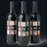 70th birthday party photo collage black wine label<br><div class="desc">A bottle label for a 70th birthday party,  celebrating her life with a collage of 8 of your photos.  Templates for a name,  age 70 and a date.  Date of birth or the date of the party.  White and grey coloured letters.  Elegant black background.</div>