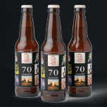 70th birthday party photo collage guy black beer bottle label<br><div class="desc">A beer bottle label for a 70th birthday party for a guy,  celebrating his life with a collage of 8 of your own photos.  Templates for a name,  age 70 and a date.  Date of birth or the date of the party.  White coloured letters.  Black background.</div>