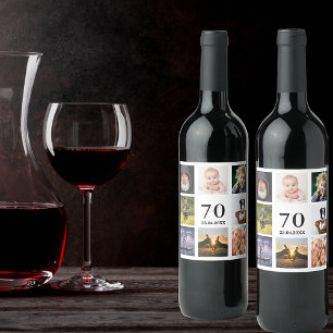 70th birthday party photo collage guy wine label