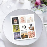 70th birthday party photo collage guys napkin<br><div class="desc">A napkin for a 70th birthday party for a guy,  celebrating his life with a collage of 8 of your photos.  Templates for the age 70 and a date.  Date of birth or the date of the party.  Black colored letters.  White background.</div>