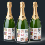 70th birthday party photo collage sparkling wine label<br><div class="desc">A bottle label for a 70th birthday party,  celebrating her life with a collage of 8 of your photos.  Templates for a name,  age 70 and a date.  Date of birth or the date of the party.  Coral and burgundy coloured letters.  White background.</div>