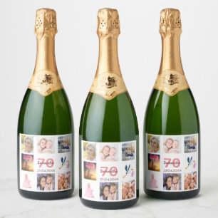 70th birthday party photo collage sparkling wine label