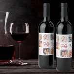 70th birthday party photo collage wine label<br><div class="desc">A bottle label for a 70th birthday party,  celebrating her life with a collage of 8 of your photos.  Templates for a name,  age 70 and a date.  Date of birth or the date of the party.  Coral and burgundy coloured letters.  White background.</div>