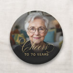 70th Birthday Party Photo Gold Script Cheers  Paper Plate<br><div class="desc">Make your 70th birthday celebration even more special with these elegant photo gold script "Cheers" paper plates. Featuring a personalized photo and a gold script design,  these plates are perfect for adding a sophisticated touch to your milestone birthday party. Ideal for serving food or desserts in style!</div>