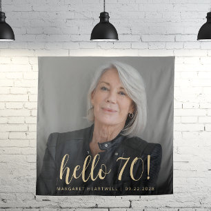 70th Birthday Party Photo Gold Script Cheers Tapestry