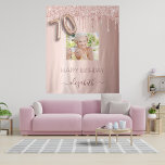 70th birthday party photo rose gold glitter pink tapestry<br><div class="desc">A tapestry for a girly and glamourous 70th birthday party. A rose gold, pink gradient background with elegant rose gold coloured faux glitter drips, paint dripping look. Personalize and add your own high quality photo of the birthday girl. The text: The name is written in dark rose gold with a...</div>