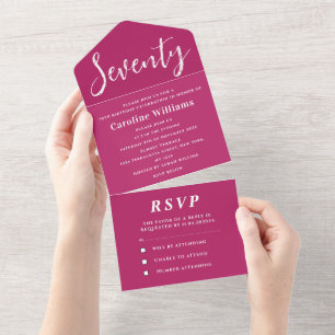 70th Birthday Party Pink Magenta Simple Modern All In One Invitation