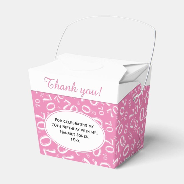 70th Birthday Party Pink/White Number Pattern Favor Box (Front Side)