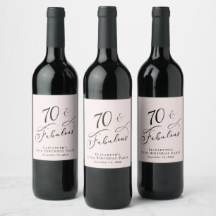 70th Birthday Party Pink Wine Label