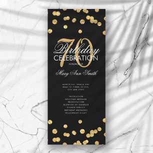 70th Birthday Party Program Gold Glitter w/ Menu