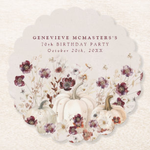 70th Birthday Party Pumpkin Wildflower Custom Paper Coaster