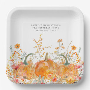 70th Birthday Party Pumpkin Wildflower Custom Paper Plate