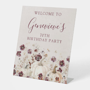 70th Birthday Party Pumpkin Wildflower Welcome Pedestal Sign