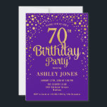 70th Birthday Party - Purple & Gold Invitation<br><div class="desc">70th Birthday Party Invitation.
Elegant design in royal purple and faux glitter gold. Features stylish script font and confetti. Message me if you need custom age.</div>