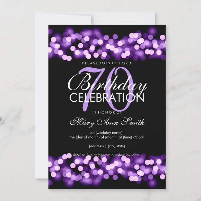 70th Birthday Party Purple Hollywood Glam Invitation (Front)