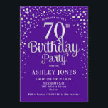 70th Birthday Party - Purple & Silver Invitation<br><div class="desc">70th Birthday Party Invitation.
Elegant design in royal purple and faux glitter silver. Features stylish script font and confetti. Message me if you need custom age.</div>