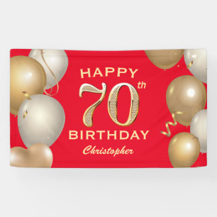 70th Birthday Party Red and Gold Balloons Banner