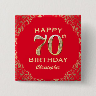 70th Birthday Party Red and Gold Glitter Frame 2 Inch Square Button