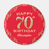 70th Birthday Party Red and Gold Glitter Frame