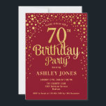 70th Birthday Party - Red & Gold Invitation<br><div class="desc">70th Birthday Party Invitation.
Elegant design in red and faux glitter gold. Features stylish script font and confetti. Message me if you need custom age.</div>