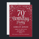 70th Birthday Party - Red & Silver Invitation<br><div class="desc">70th Birthday Party Invitation.
Elegant design in dark red and faux glitter silver. Features stylish script font and confetti. Message me if you need custom age.</div>