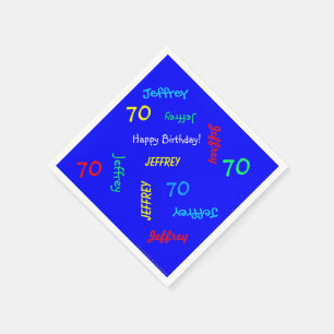 70th Birthday Party Repeating Names Blue Paper Napkin