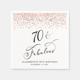 70th Birthday Party Rose Gold Glitter Napkin