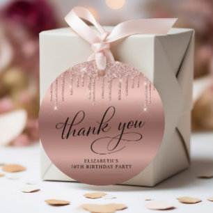 70th Birthday Party Rose Gold Glitter Thank You Favour Tags