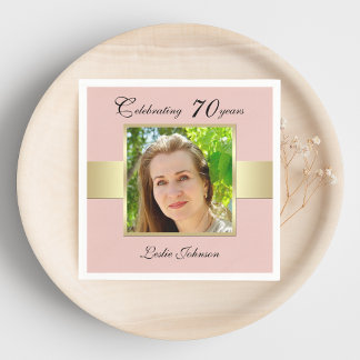 70th Birthday Party Rose Gold Photo Napkins
