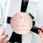 70th birthday party rose gold stars classic round sticker<br><div class="desc">A sticker, favour tag for a girly 70th birthday party. A faux rose gold looking background with an elegant rose gold, copper coloured dripping shining stars. Template for name, date age 70. The name is written in dark rose gold with a large modern hand lettered style script. Perfect as evelope...</div>