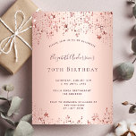 70th birthday party rose gold stars sprinkle invitation<br><div class="desc">A modern,  stylish and glamourous invitation for a woman's 70th birthday party.  A faux rose gold metallic looking background with an elegant faux rose gold twinkling stars. The name is written with a modern dark rose gold coloured hand lettered style script.  Templates for your party details.</div>