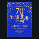 70th Birthday Party - Royal Blue & Gold Invitation<br><div class="desc">70th Birthday Party Invitation.
Elegant design in royal blue and faux glitter gold. Features stylish script font and confetti. Message me if you need custom age.</div>
