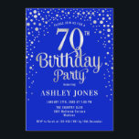 70th Birthday Party - Royal Blue & Silver Invitation<br><div class="desc">70th Birthday Party Invitation.
Elegant design in royal blue and faux glitter silver. Features stylish script font and confetti. Message me if you need custom age.</div>