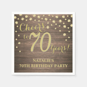 70th Birthday Party Rustic Wood and Gold Diamond Napkin