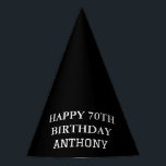 70th Birthday Party Seventy Black Favours  Party Hat<br><div class="desc">Black,  modern,  70 years old,  celebration,  70th Birthday party hats,  seventieth Birthday party hats.</div>