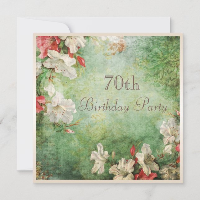 70th Birthday Party Shabby Chic Hibiscus Flowers Invitation (Front)