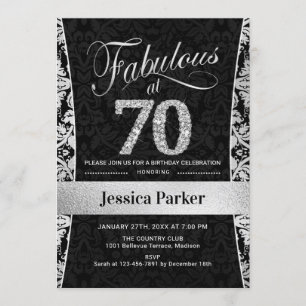 70th Birthday Party - Silver Black Invitation