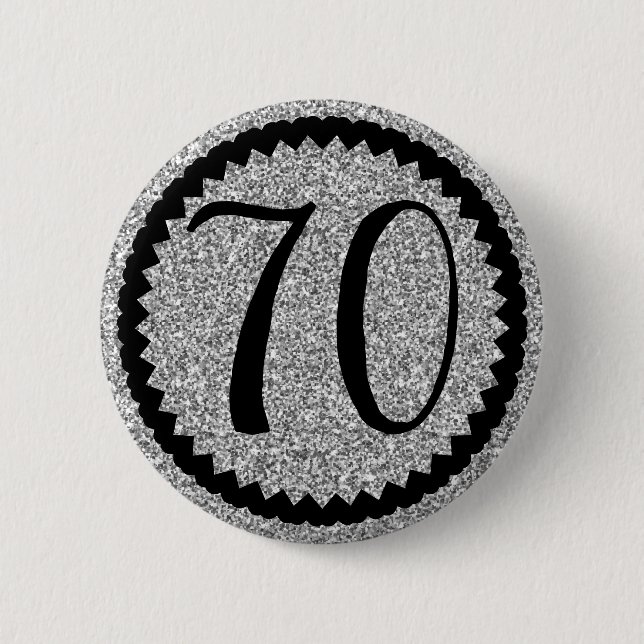 70th Birthday Party Silver Glitter Classic 2 Inch Round Button (Front)