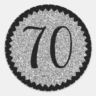70th Birthday Party Silver Glitter Classic Classic Round Sticker