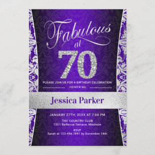 70th Birthday Party - Silver Purple Invitation