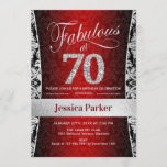 70th Birthday Party - Silver Red Black Invitation<br><div class="desc">70th Birthday Party Invitation in red black and silver.
Elegant invite card with faux glitter gold and diamonds. Features damask pattern and script font. Fabulous at seventy! Classic design perfect for an stylish party. Please message me if you need a custom age.</div>