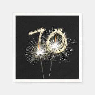 70th Birthday Party Sparklers on Black  Napkin
