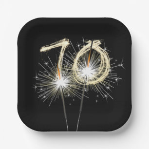 70th Birthday Party Sparklers on Black Paper Plate
