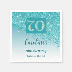 70th Birthday Party Sparkling Teal Blue Glitter Napkin