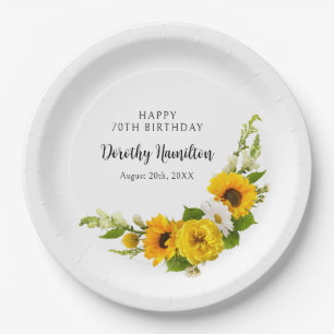 70th Birthday Party Sunflower Daisy Custom Paper Plate