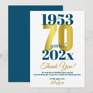 70th Birthday Party Thank You Card