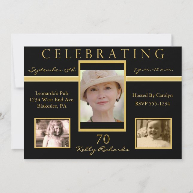 70th Birthday Party Tri Photo Invitations (Front)